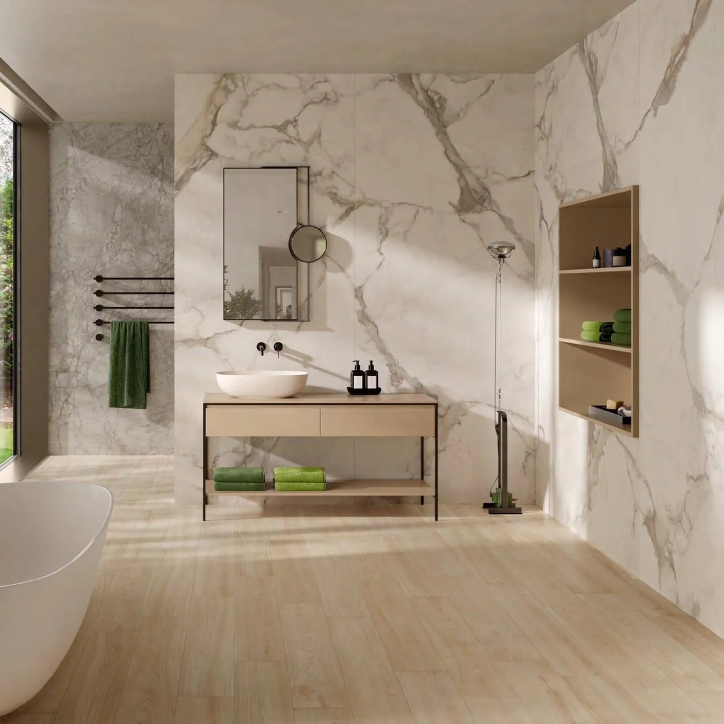 Royal White su pavimento cucina a vista