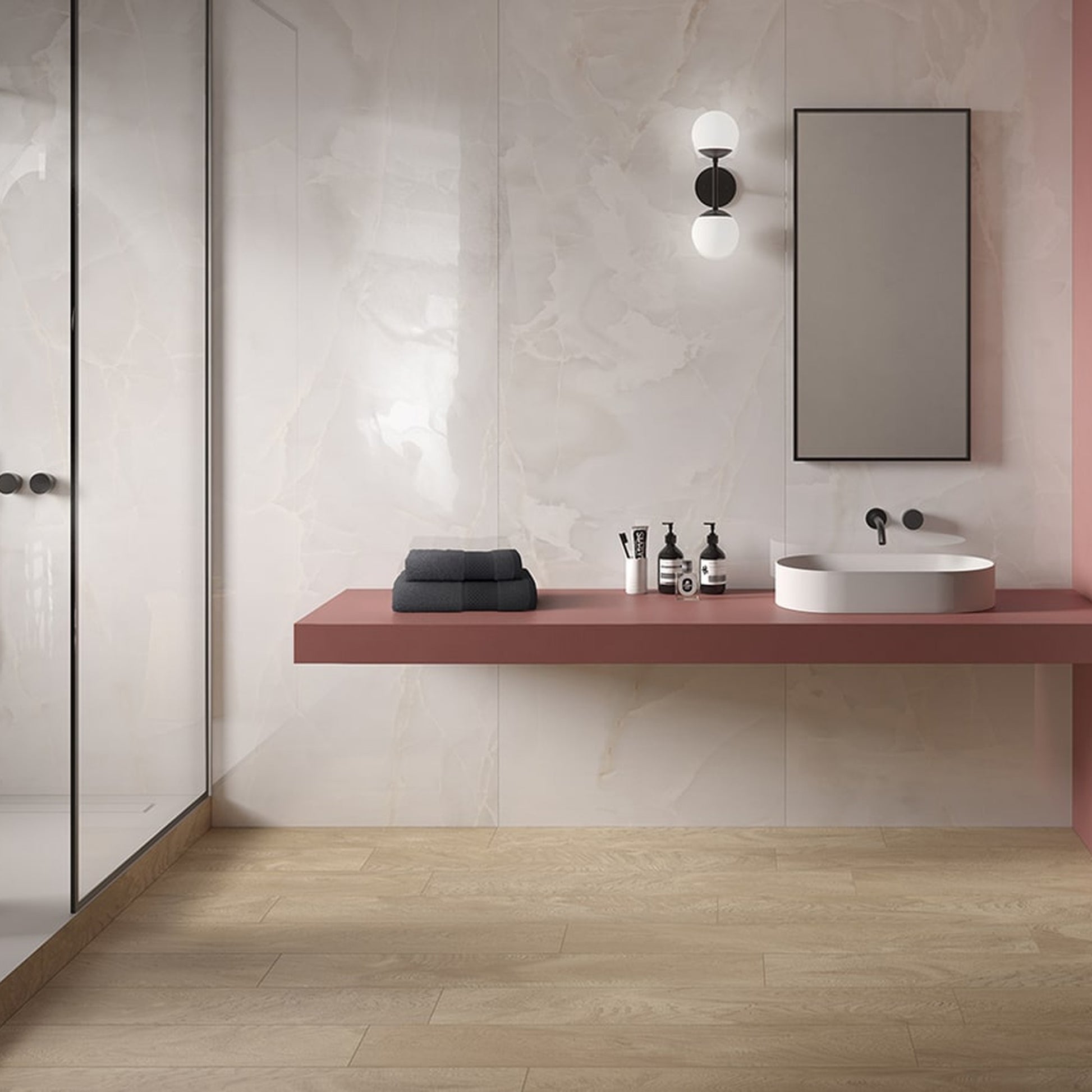 Shine Bianco su top bagno con lavabo
